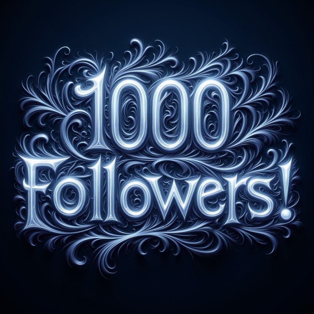 Ethereal '1000 Followers!' Font in Silver Letters