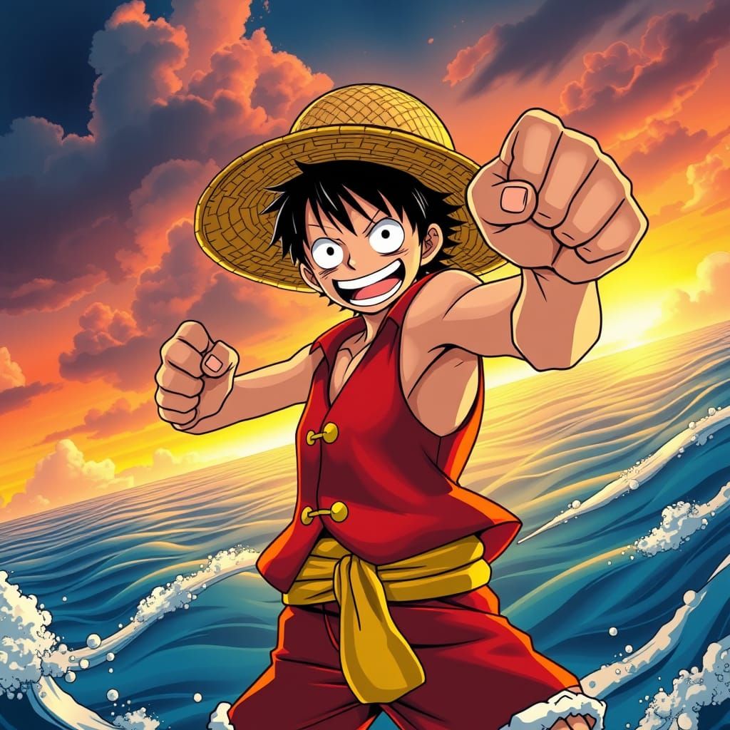 Heroic Straw Hat Luffy Leaps into Action