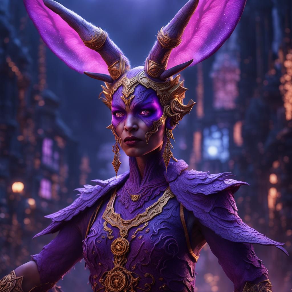 Fantastical Demon Dancer in Purple Rain