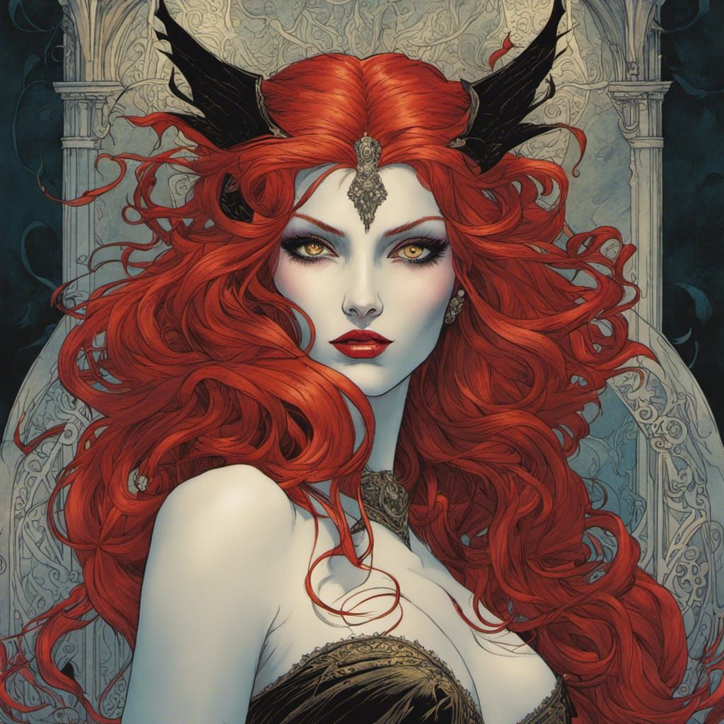 Vampire Witch with Crimson Lips in Vibrant Colors