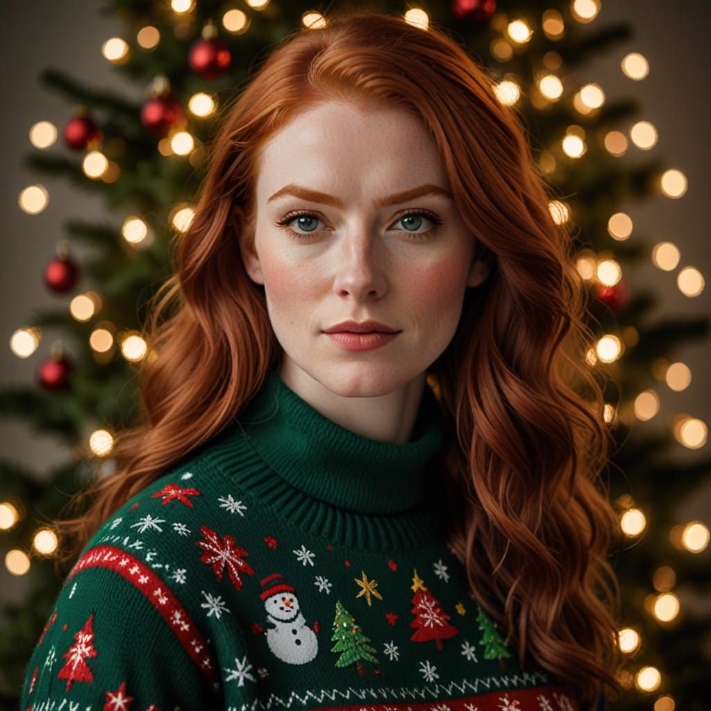 Surreal Irish Redhead Woman in Festive Holiday Cheer