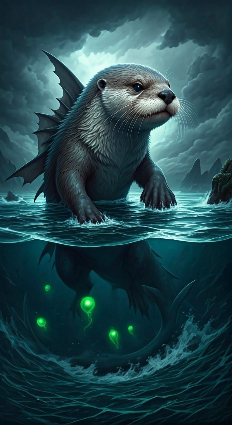 Demonic Shark-Otter Hybrid in a Biomechanical Horror Style