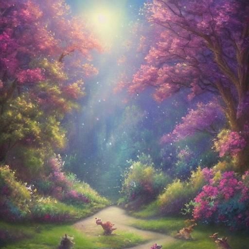 Fairies Gather in Sunlit Town: Watercolor Illustration
