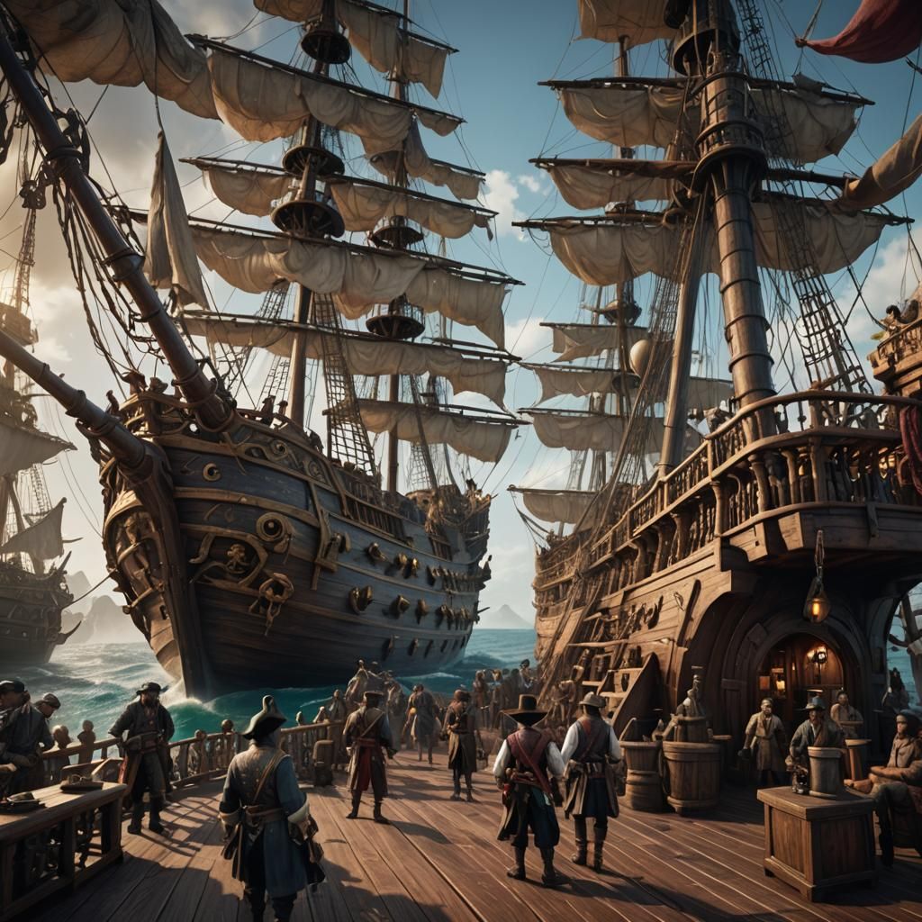 Pirate Ship Deck Crew: Detailed Matte Painting