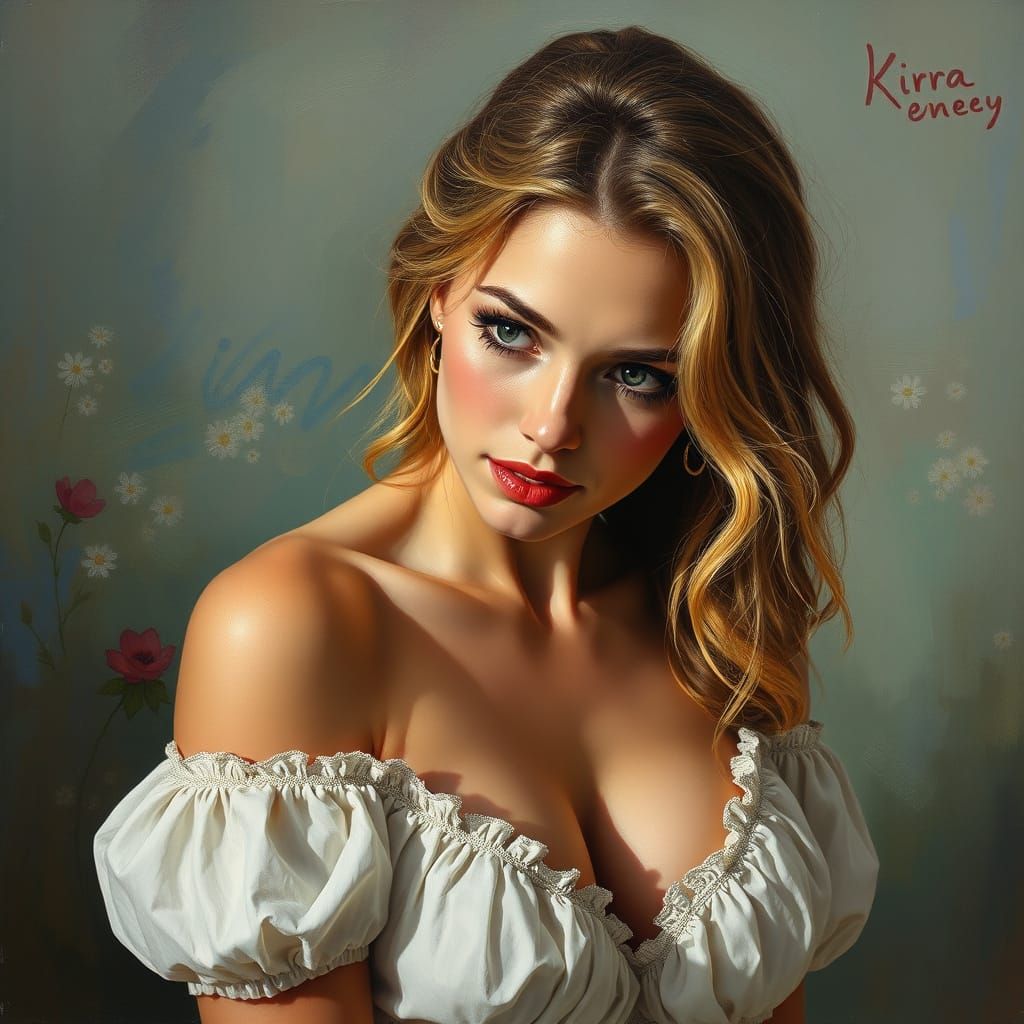 Feminine Womanhood Scene in Action Painting Style