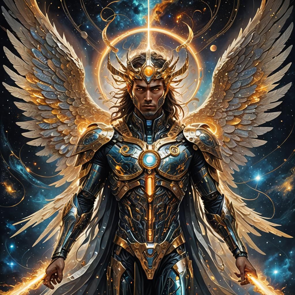 Celestial Leader Ascending in Cosmic Chaos