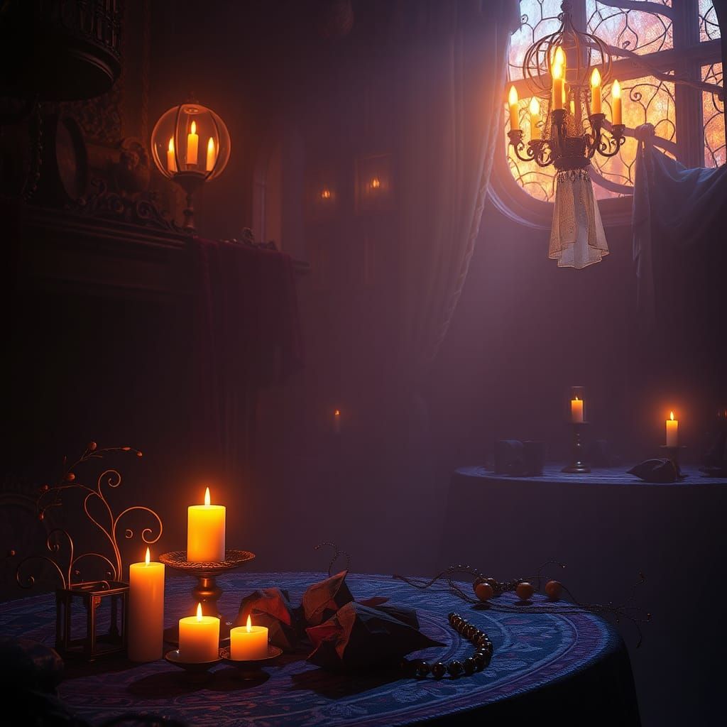 Mystical Candlelit Scene in Surrealist Style