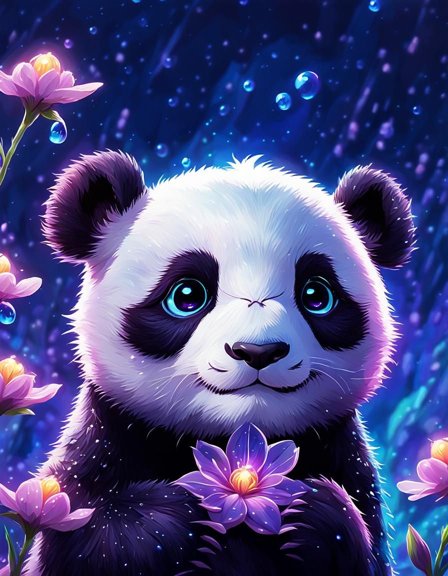 Panda Hugs Fluorescent Night-Blooming Flower, Ghibli Style