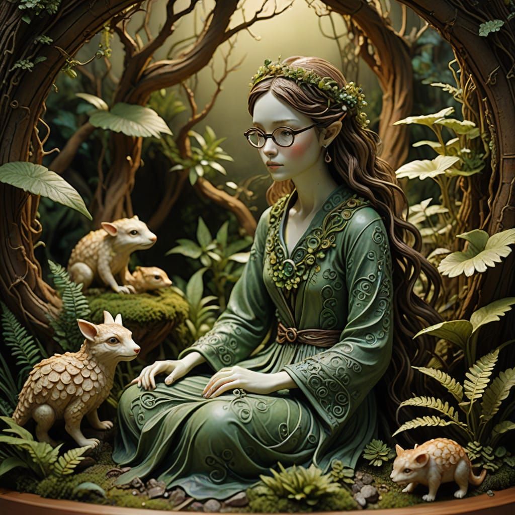 Whimsical Pixy in a Terracotta Miniature Forest