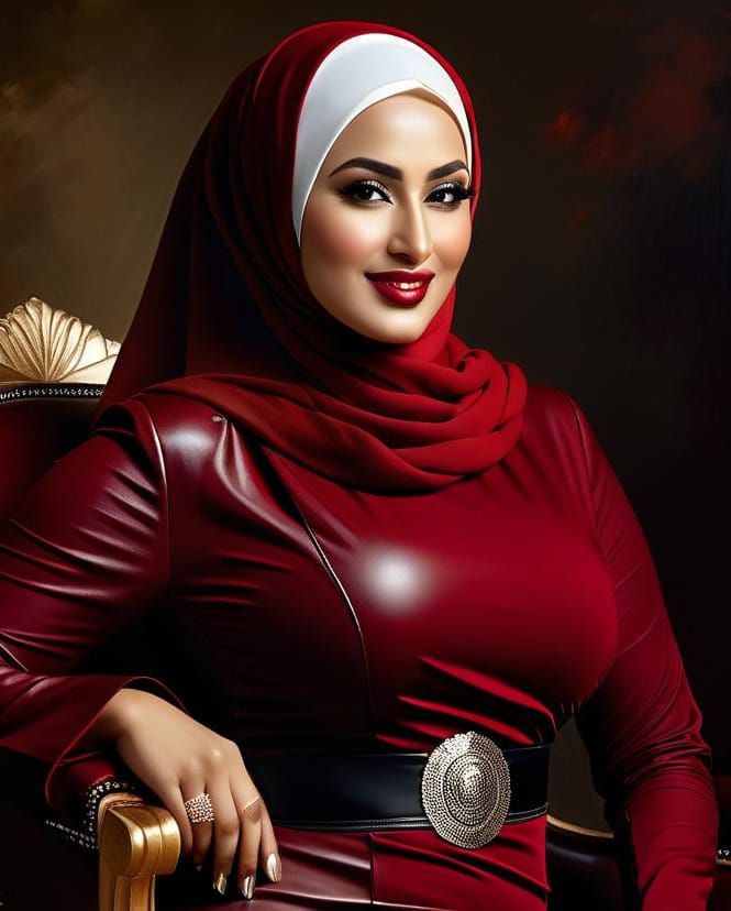 Elegant Portrait of Curvy Woman in Hijab, Oil Painting Style