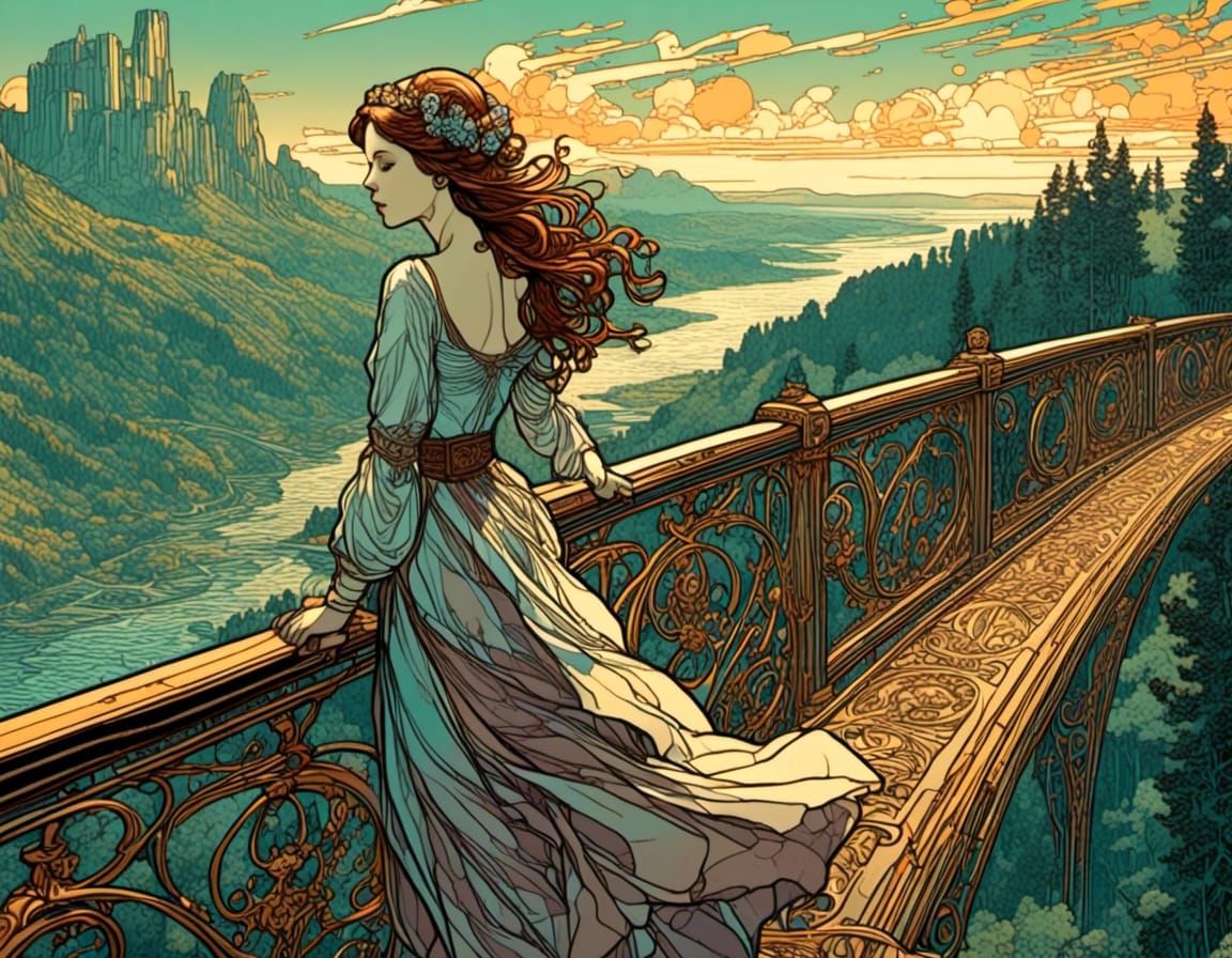Fairytale Girl at World's End in Art Nouveau Style