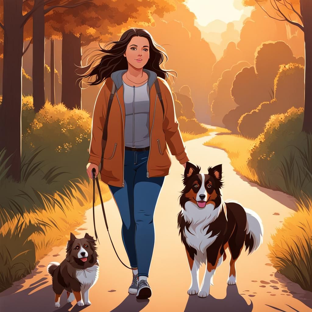 Curvy Girl and Dog in Morning Light: Line Art