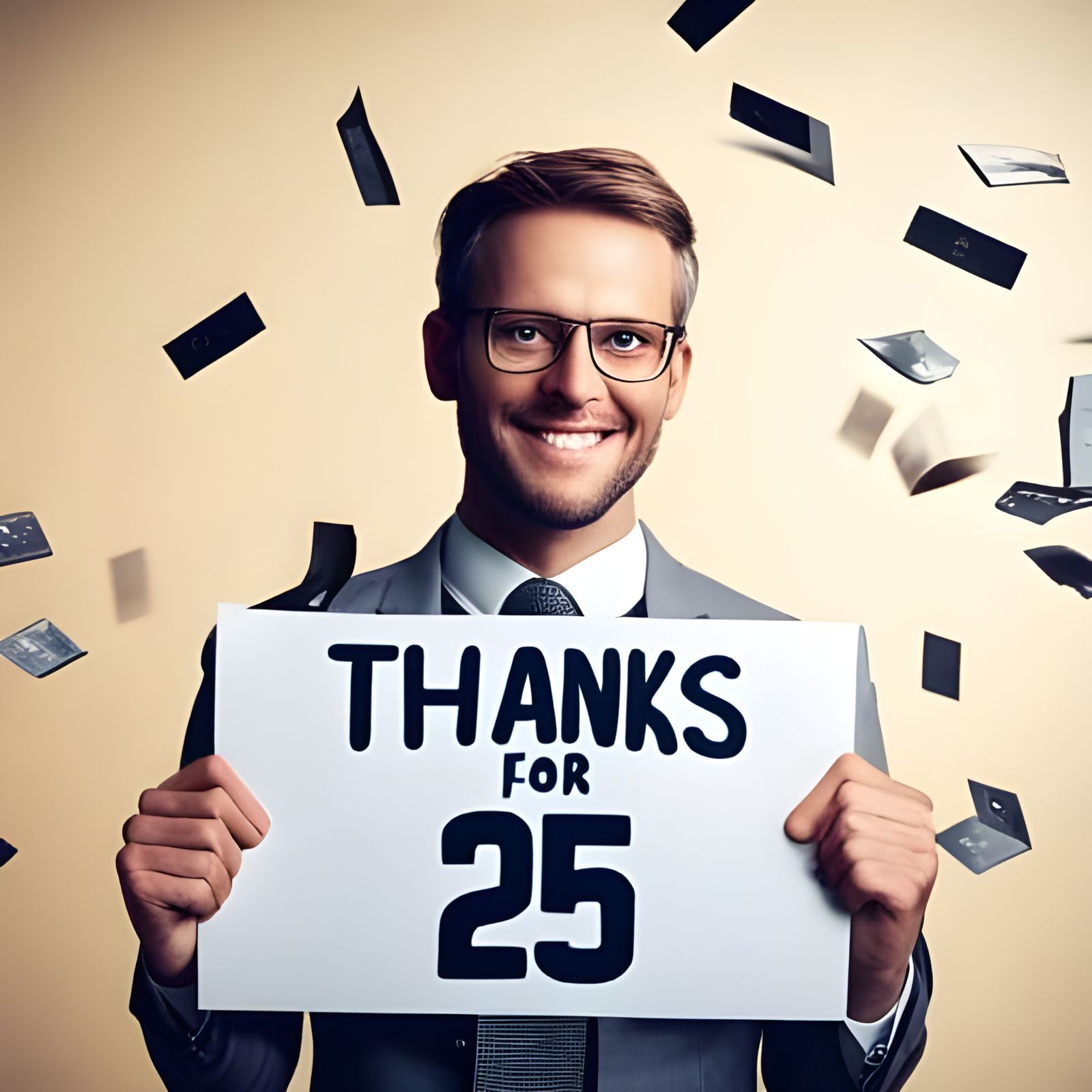 Happy Man Holds Thank You Sign, CGI Render