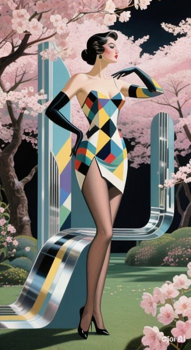 Retrofuturist Pin-Up Fusion in Art Deco Style