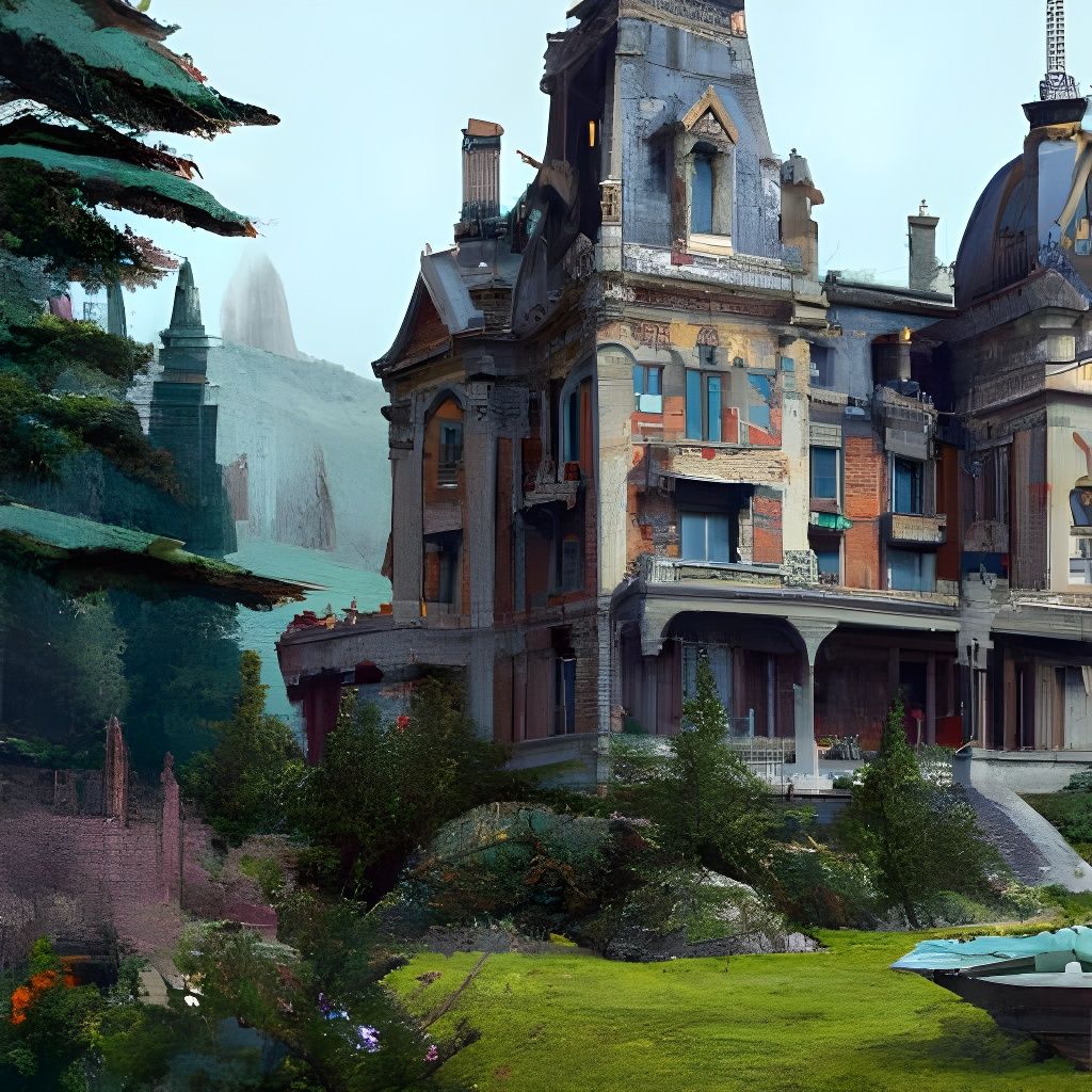 Haunted Victorian Mansion Landscape Painting