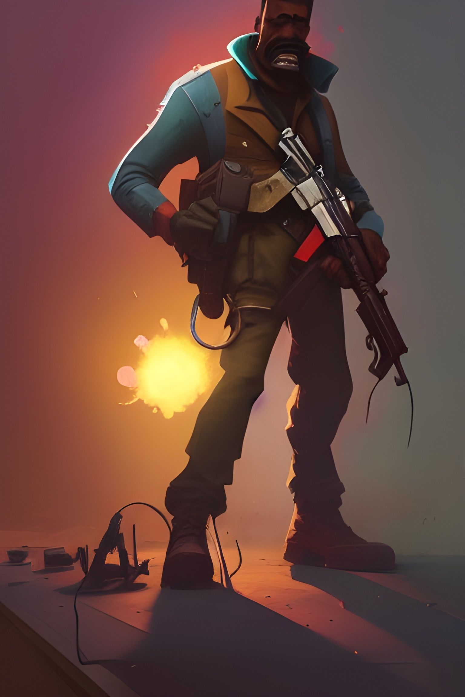 Hyperrealistic Demoman Character in Colorful Fantasy Art