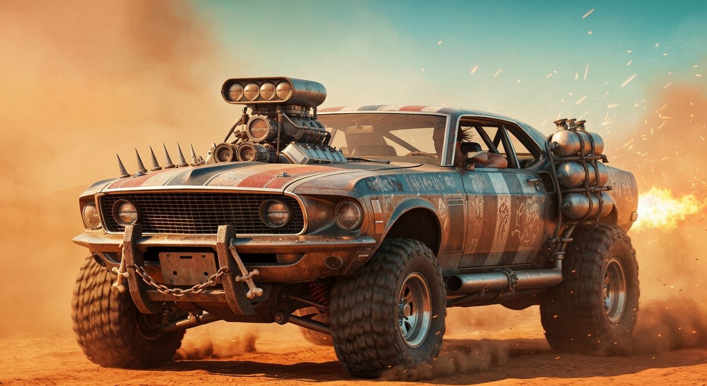 Armored 1969 Mustang Boss 429 Post-Apocalyptic Hero Shot