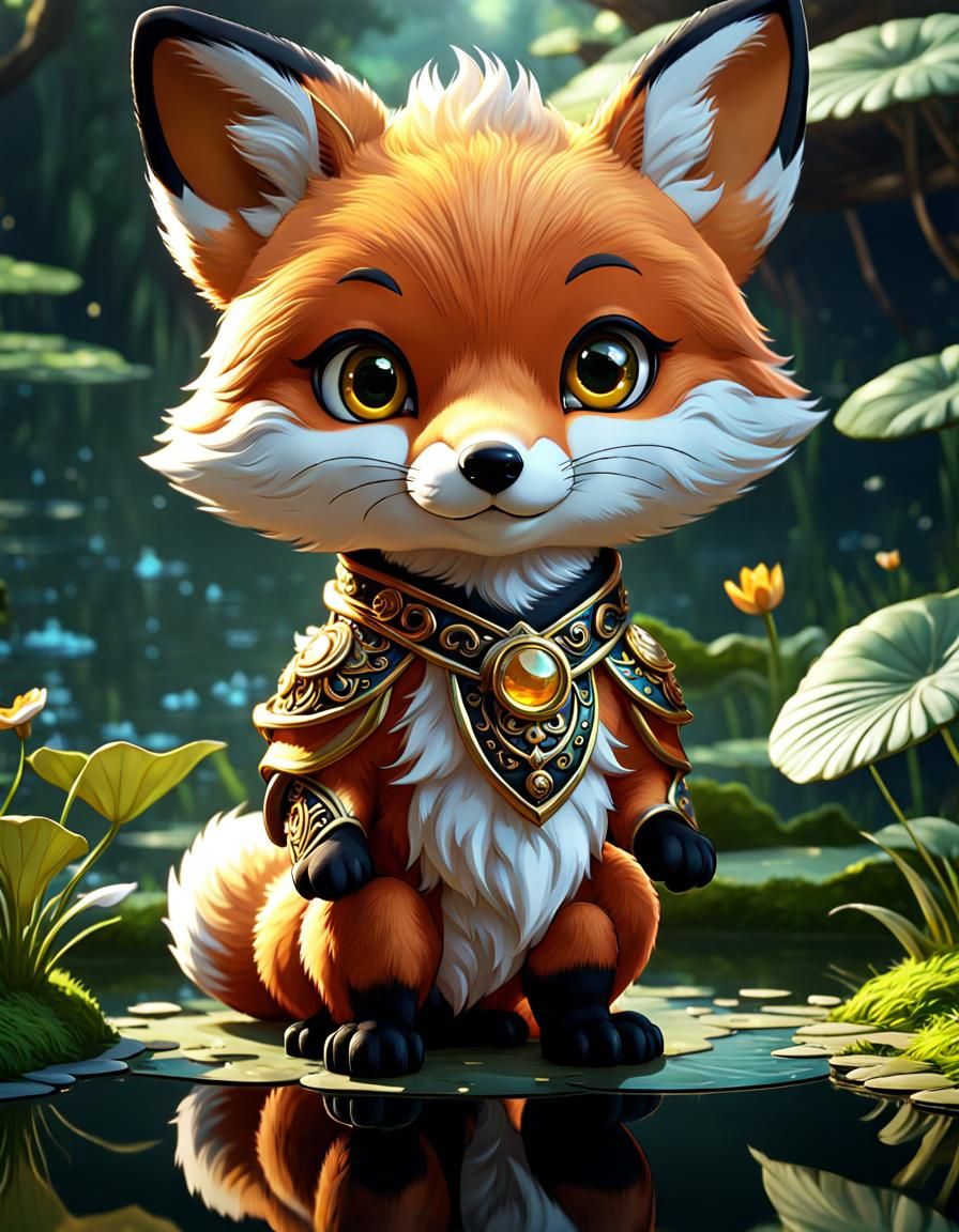 Charming Chibi Fox with Big Eyes in Detailed Setting