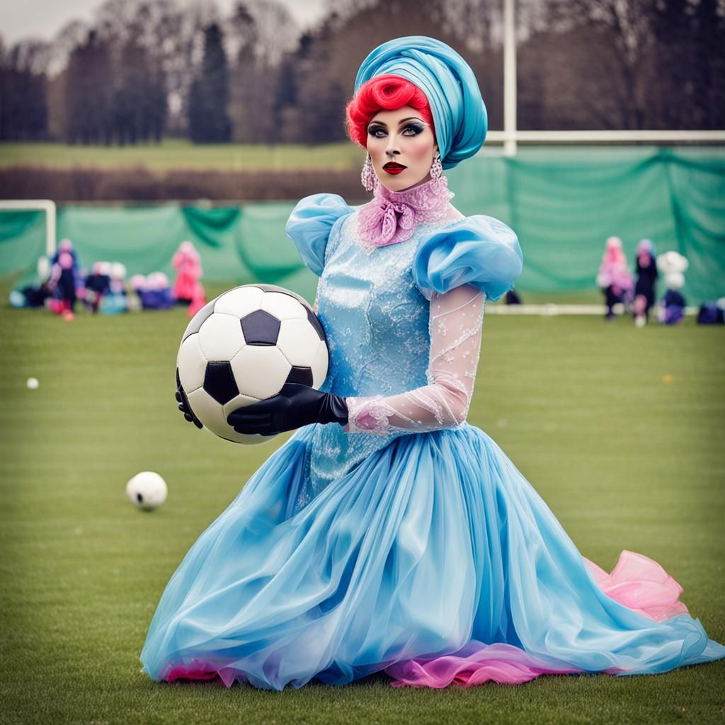 Extravagant Drag Queen Plays Soccer in Satin Wonderland