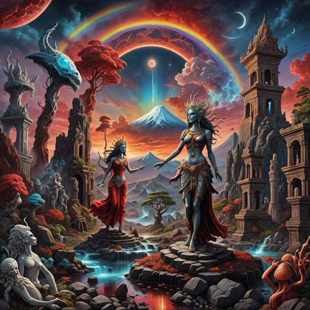 Psychedelic Apocalyptic Landscape with Dancing Kali