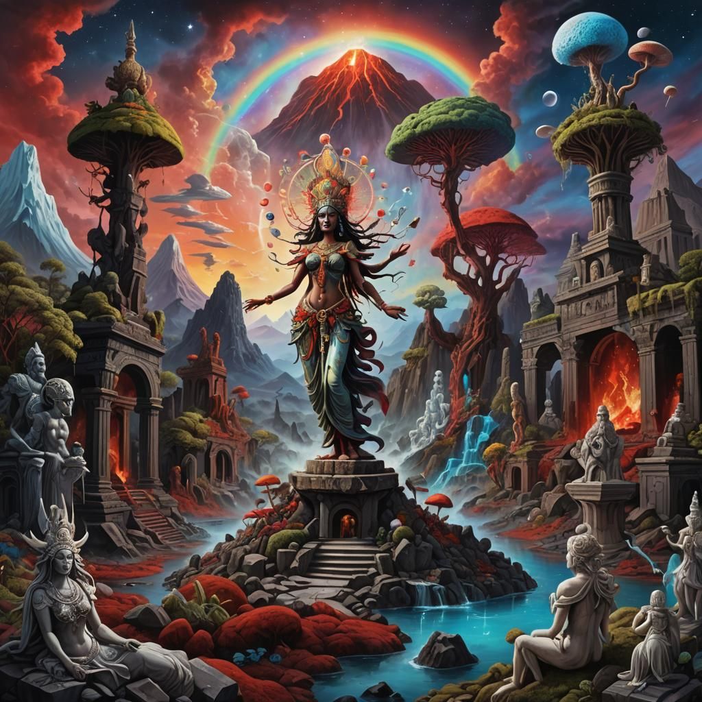 Psychedelic Apocalyptic Landscape with Dancing Kali