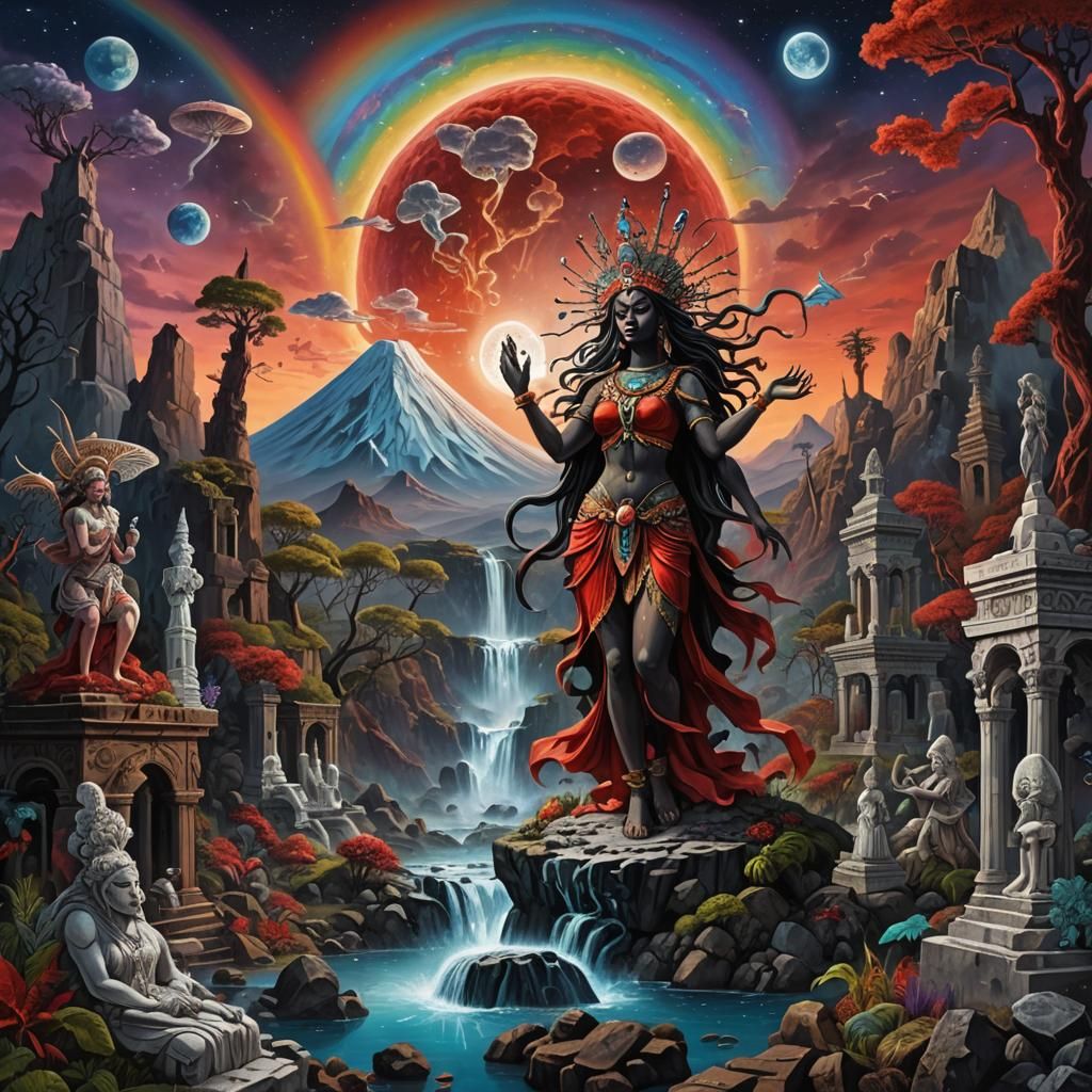 Surreal Goddess Dances Amidst Apocalyptic Psychedelic Landsc...