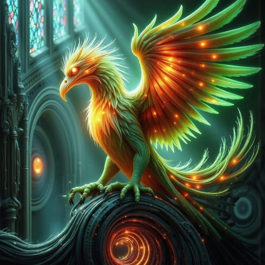 Griffin on Gothic Cathedral in Dark Fantasy Style