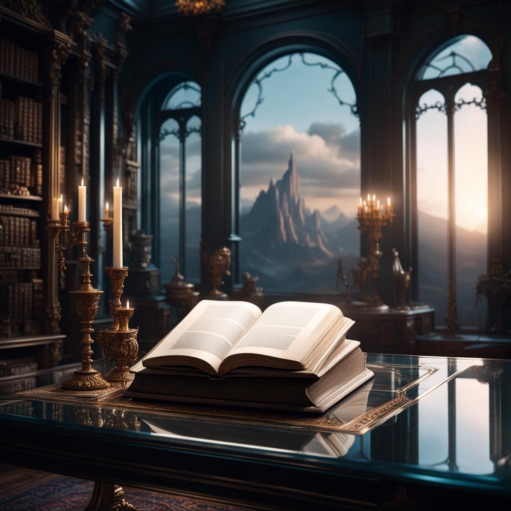 High Contrast Book on Glass Table in 3D