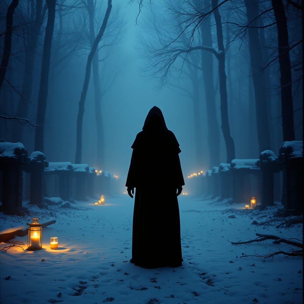 Medieval Winter Solstice Druidess in Gothic Forest