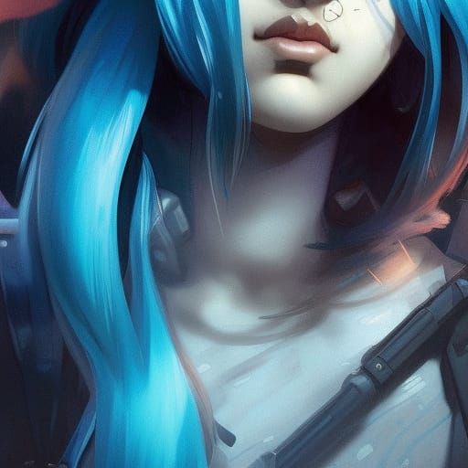 Dynamic Portrait of Blue-Haired Soldier Girl