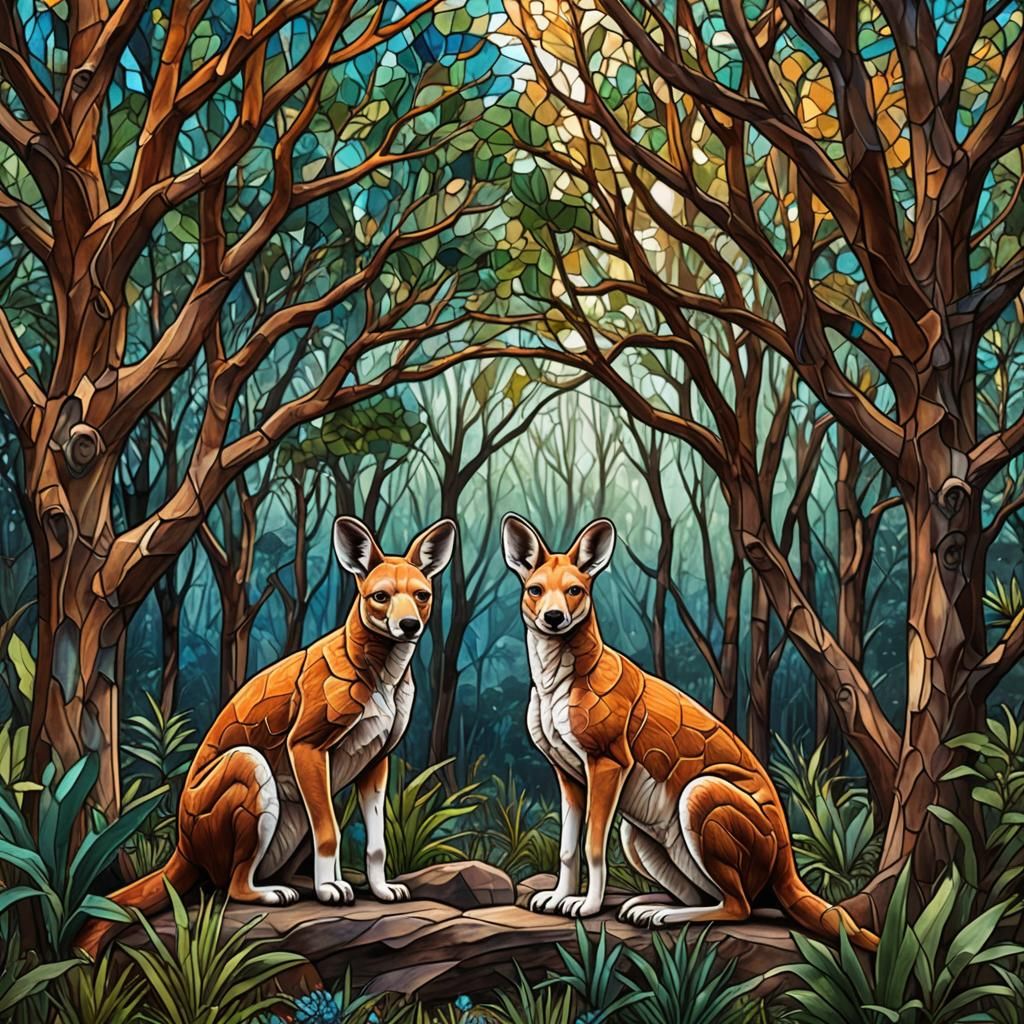 Australian Animals in Aboriginal Stained Glass Art