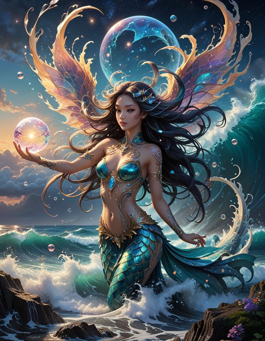 Enchanting Anime Masterpiece: Mystical Merfolk with Dragon W...