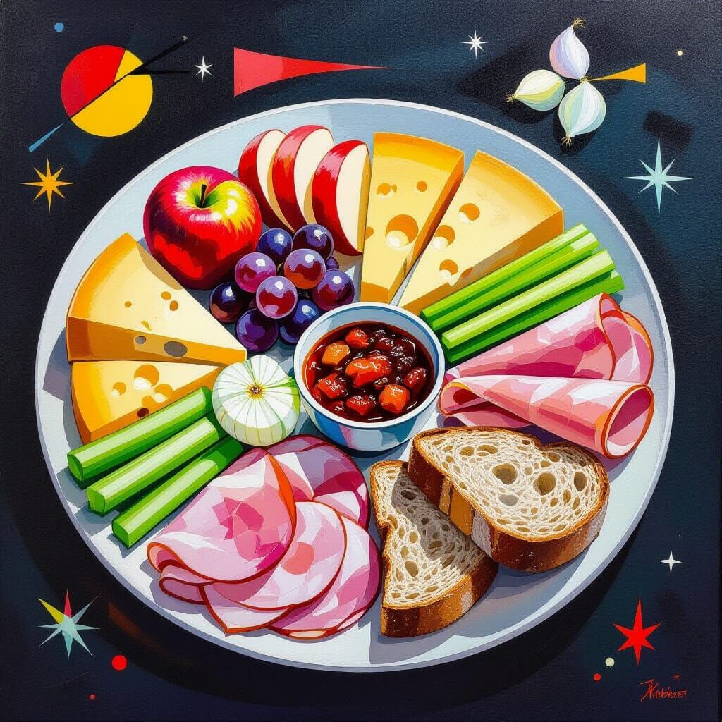 Vibrant Kandinsky-Style Ploughman's Lunch Painting