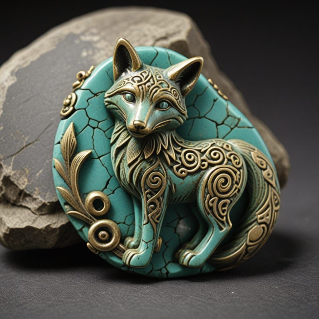 Turquoise Fox Amulet with Celtic Design