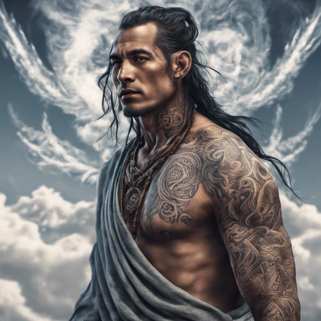 Astral Self Monk with Cloud Tattoo, Hyperrealistic Render