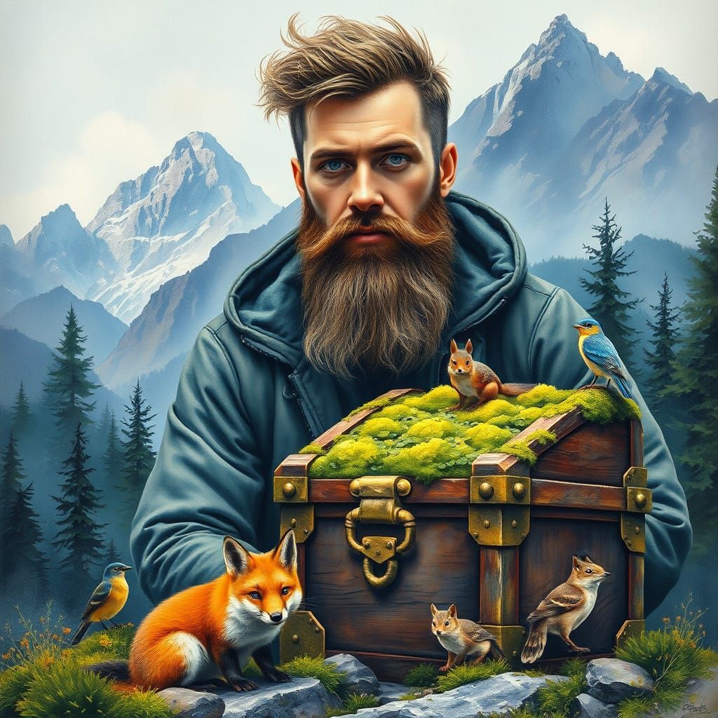 Mountain Man's Majestic Treasure Trove in Vibrant Impression...