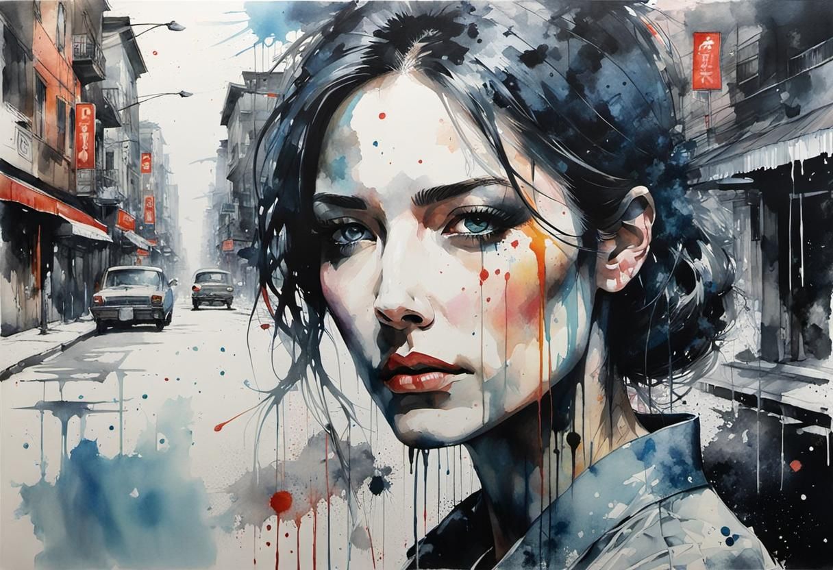 Watercolor Portrait of a Woman's Sadness