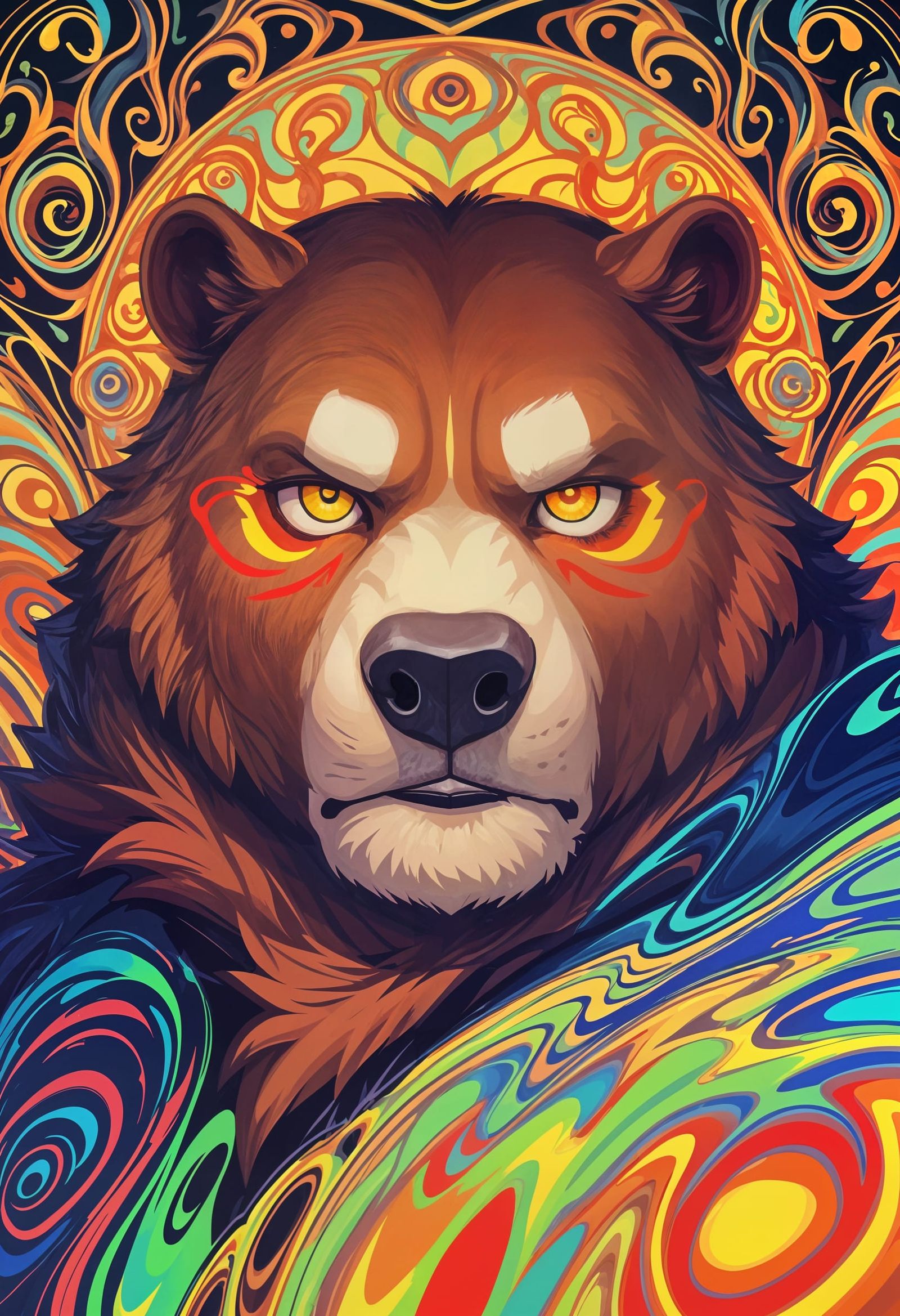 Burly Kodiak Bear in Psychedelic Darkness
