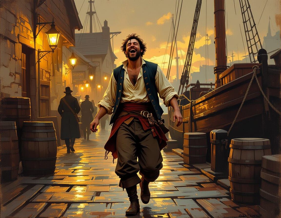 Drunken Sailor in 18th Century Dockside Setting