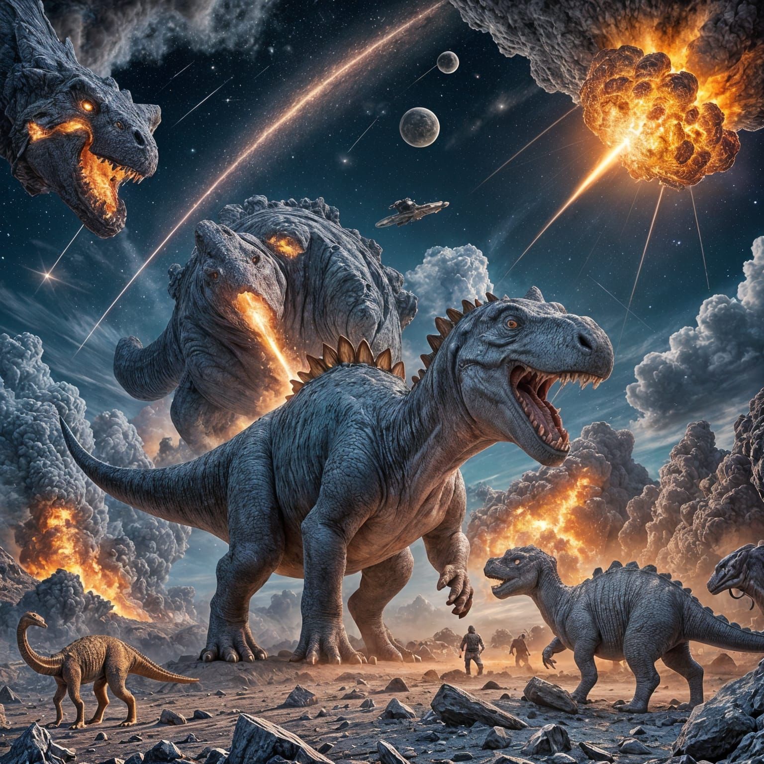 Dinosaurs Witness Massive Meteor Impact in a Futuristic Apoc...