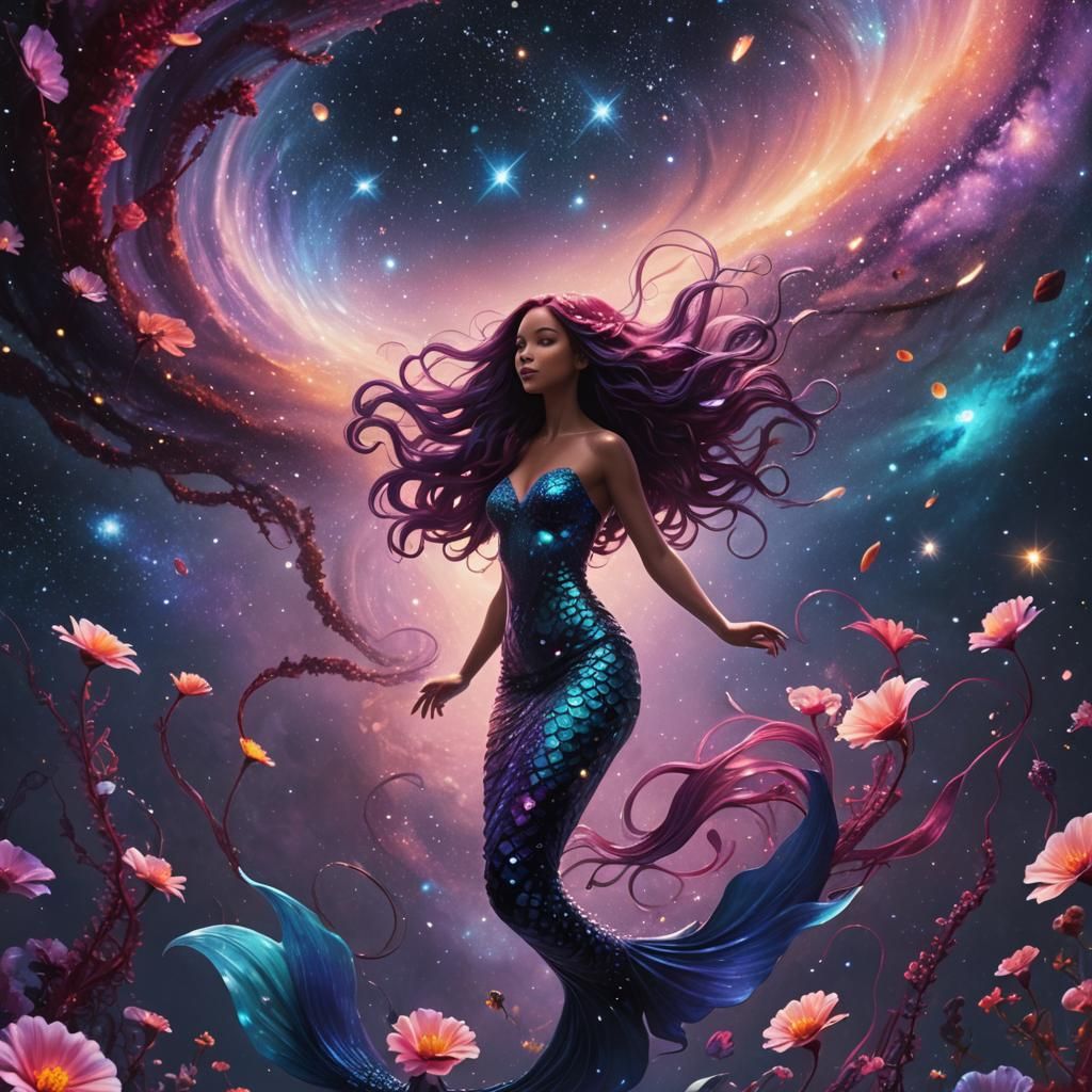 Mermaid in Starry Galaxy Fantasy Art