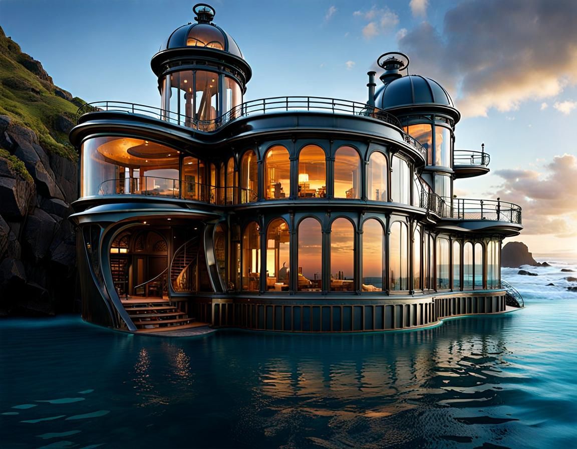Submerged Steampunk Mansion in the Pacific Ocean