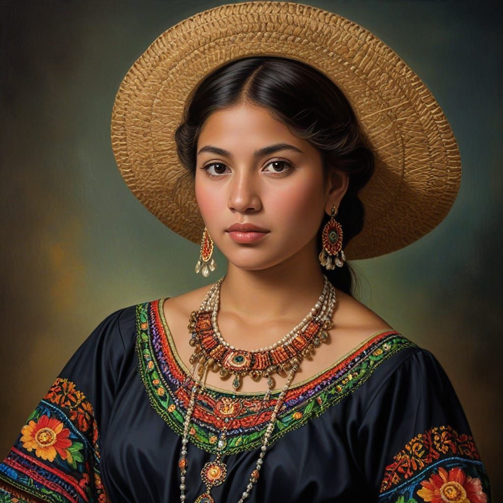 Portrait of a Purépecha Woman in Oil Painting Style