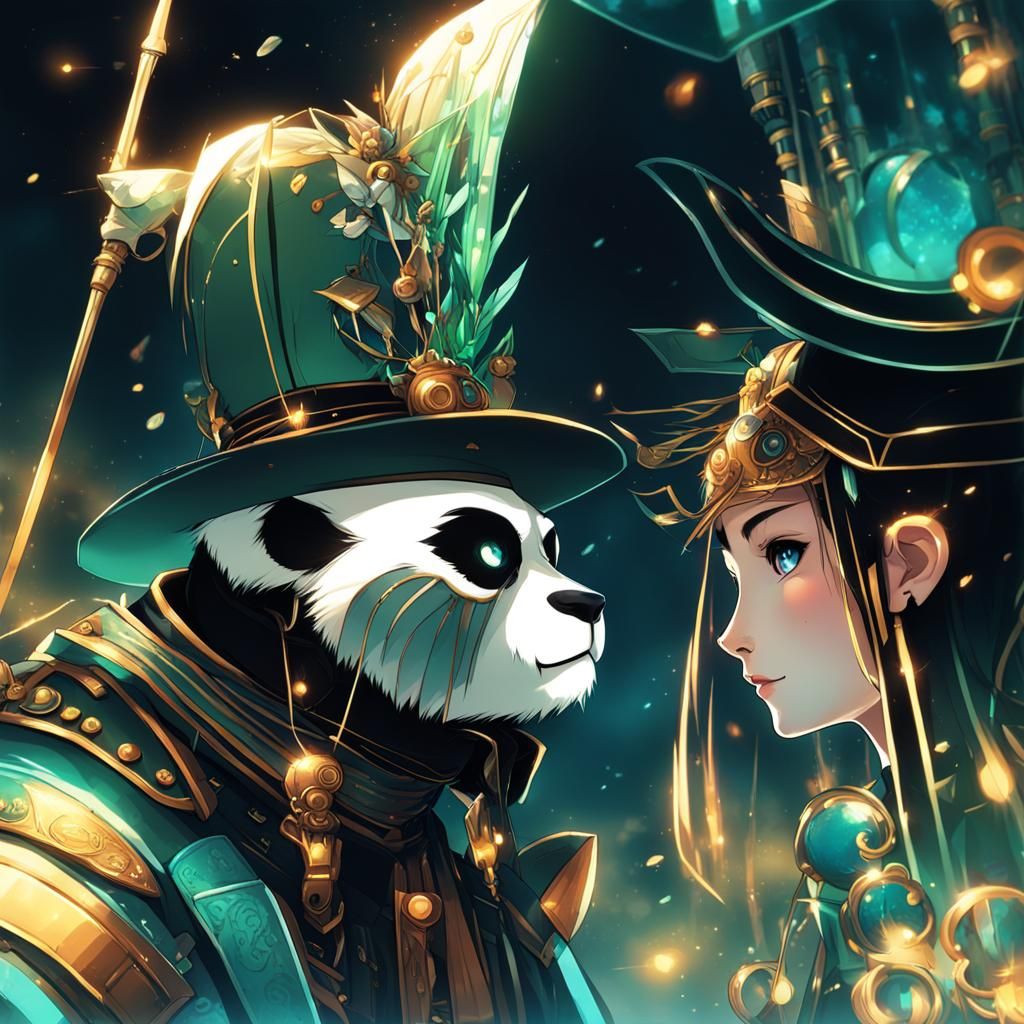 Panda Robot and Elf in Anime Style