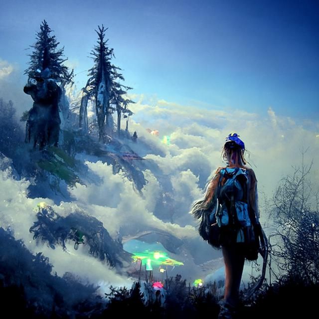 Cyberpunk Girl in Misty Forest, Digital Art