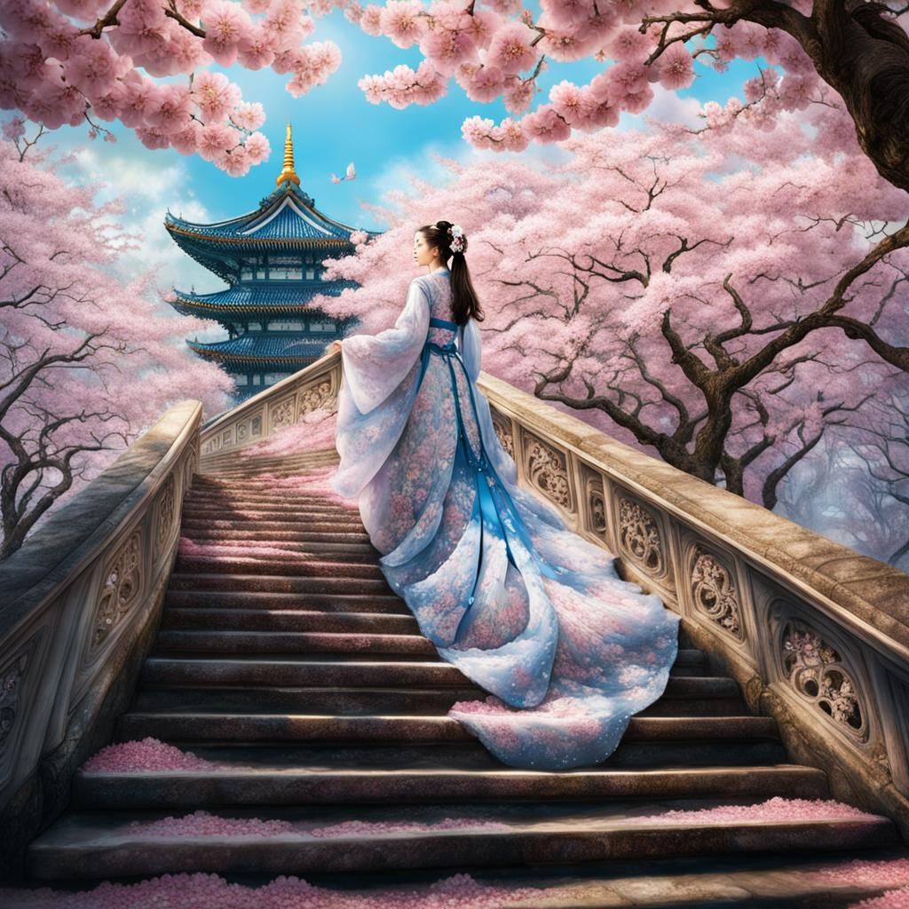 Sakura Princess Ascends Crystal Palace Stairs