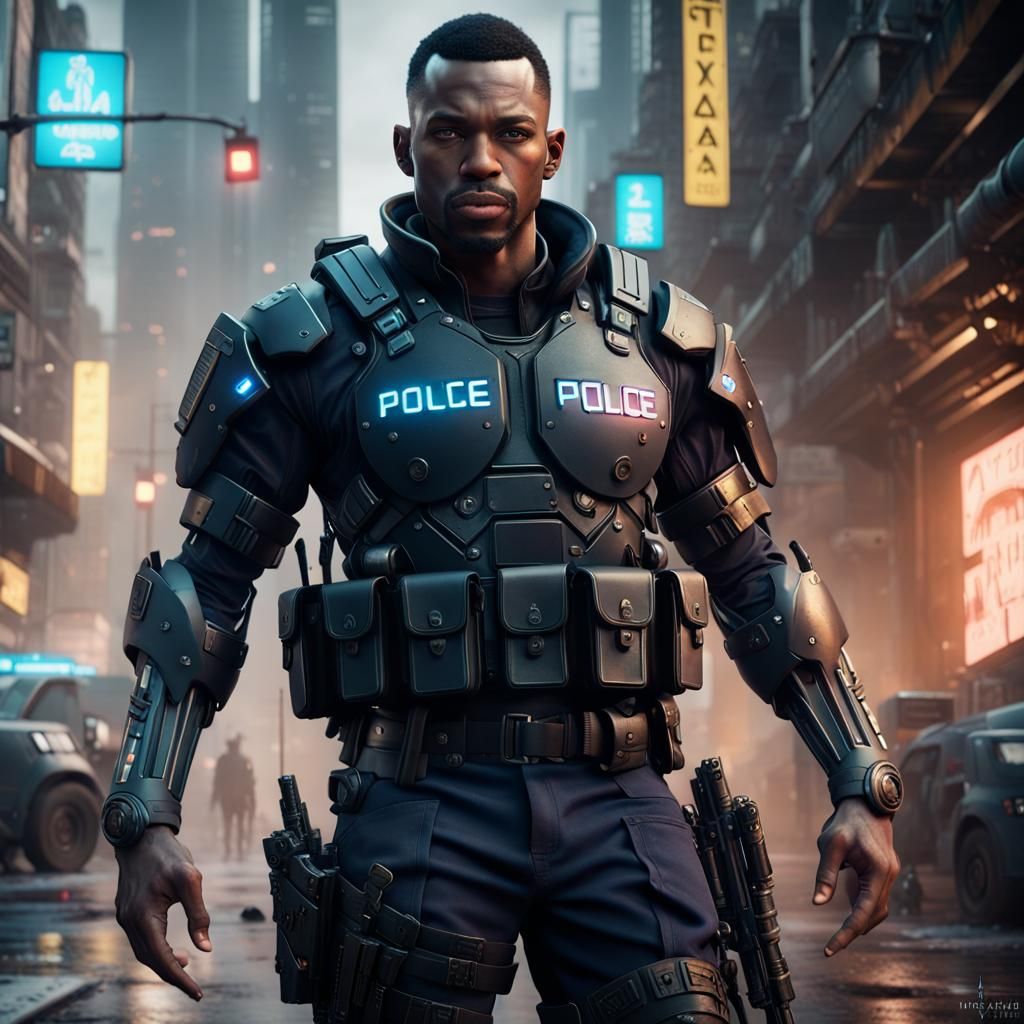 Cyberpunk Android Soldier in Detailed Matte Painting