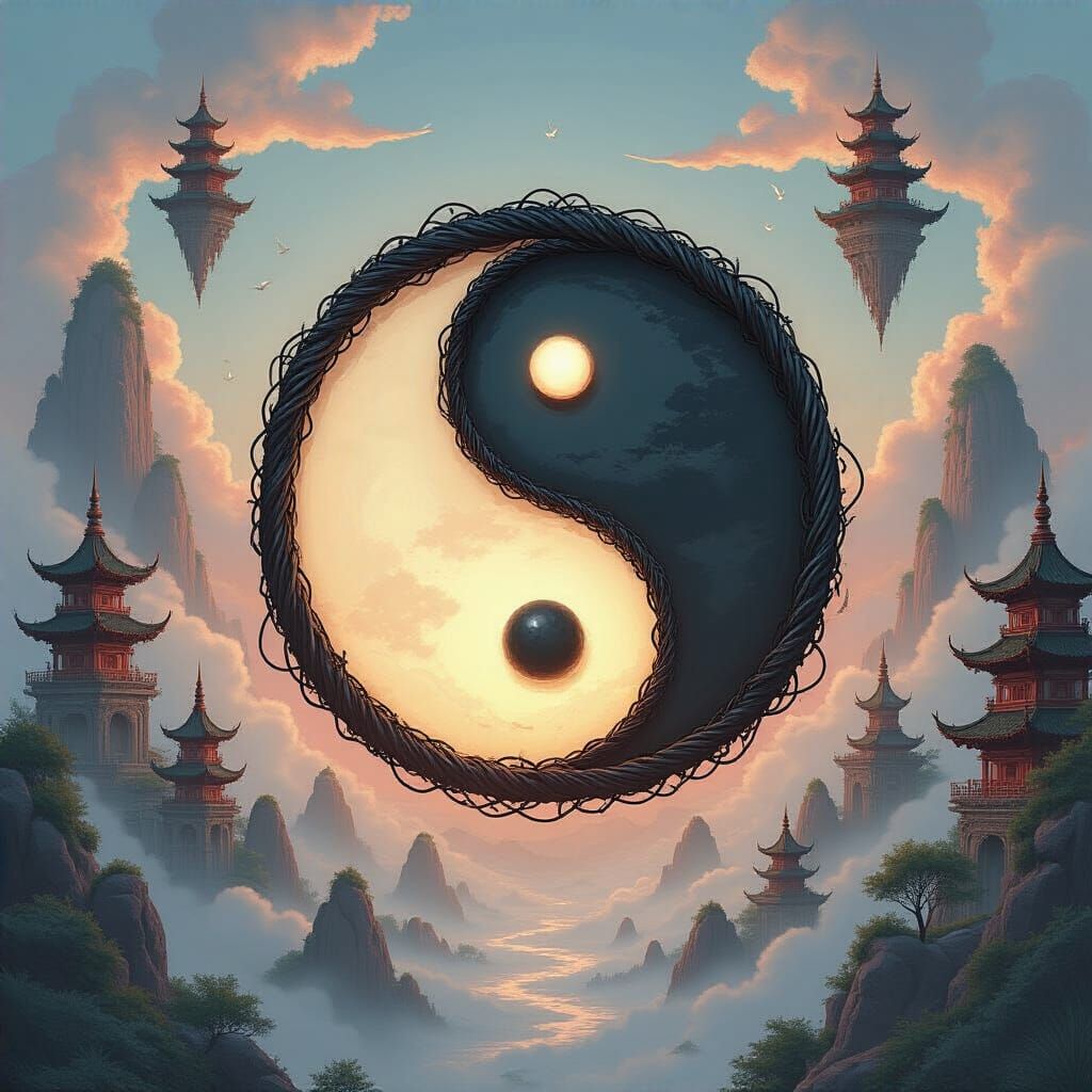 Mystical Wire Yin Yang in High Fantasy Style