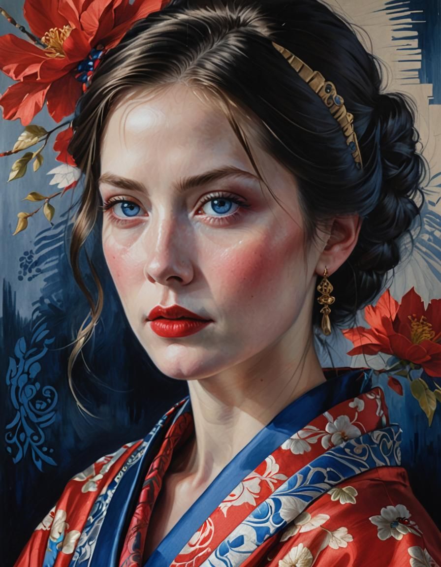 Chiaroscuro Portrait of Woman in Kimono