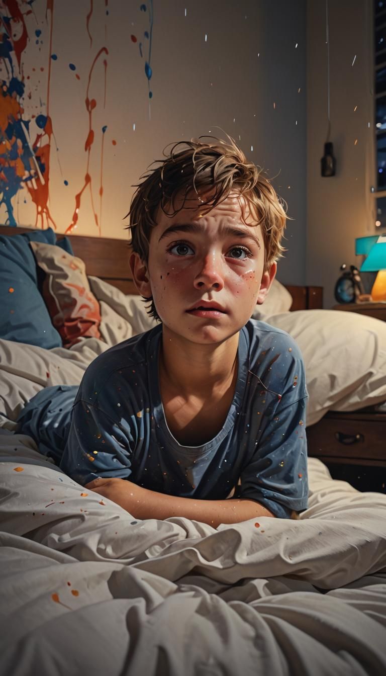 Little Boy with Open Eyes at Night